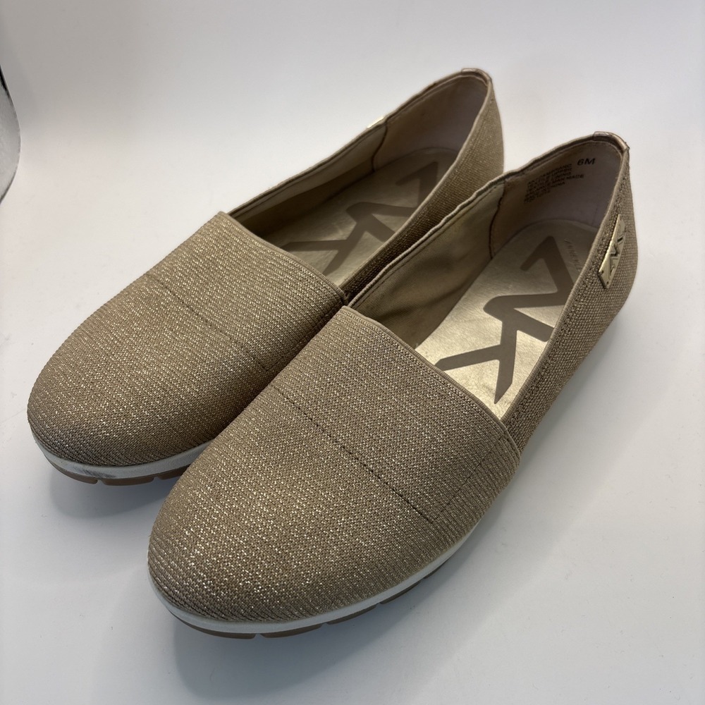 AK Anne Klein Sport Women's 6M Metallic Gold Slip On Sneaker Flat Shoes Comfort